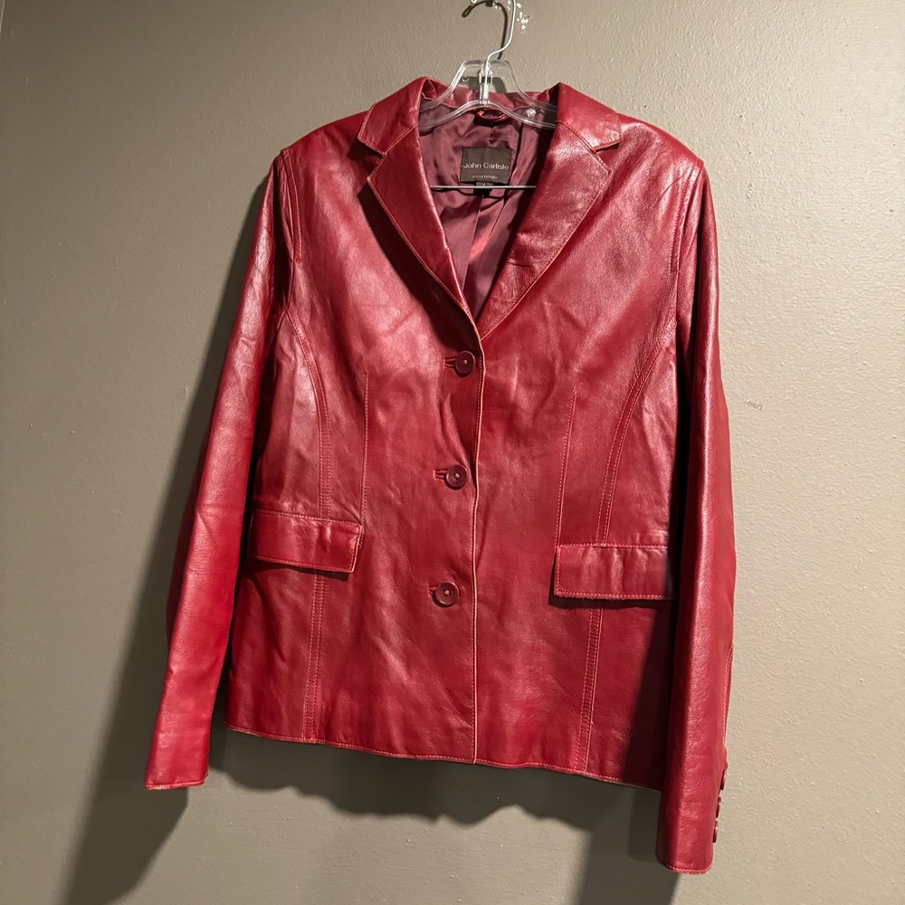 John Carlisle Essentials Cherry Red Leather Jacket Size Medium